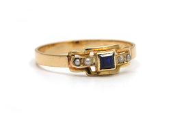 Bague en or jaune, perles et saphirs