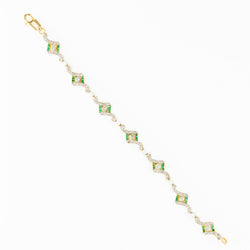 Bracelet Art Deco en or jaune, platine, perles, émeraudes et diamants