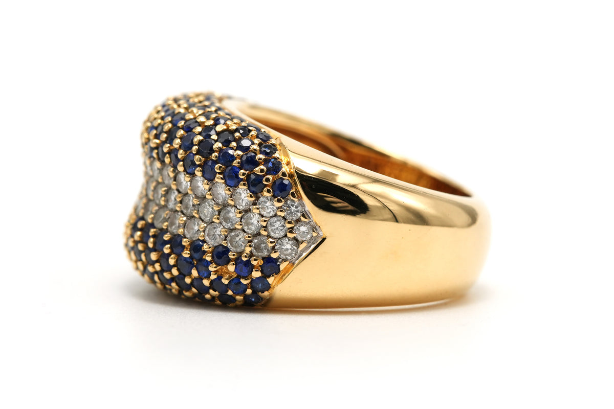 Bague Dôme en or jaune, saphirs et diamants