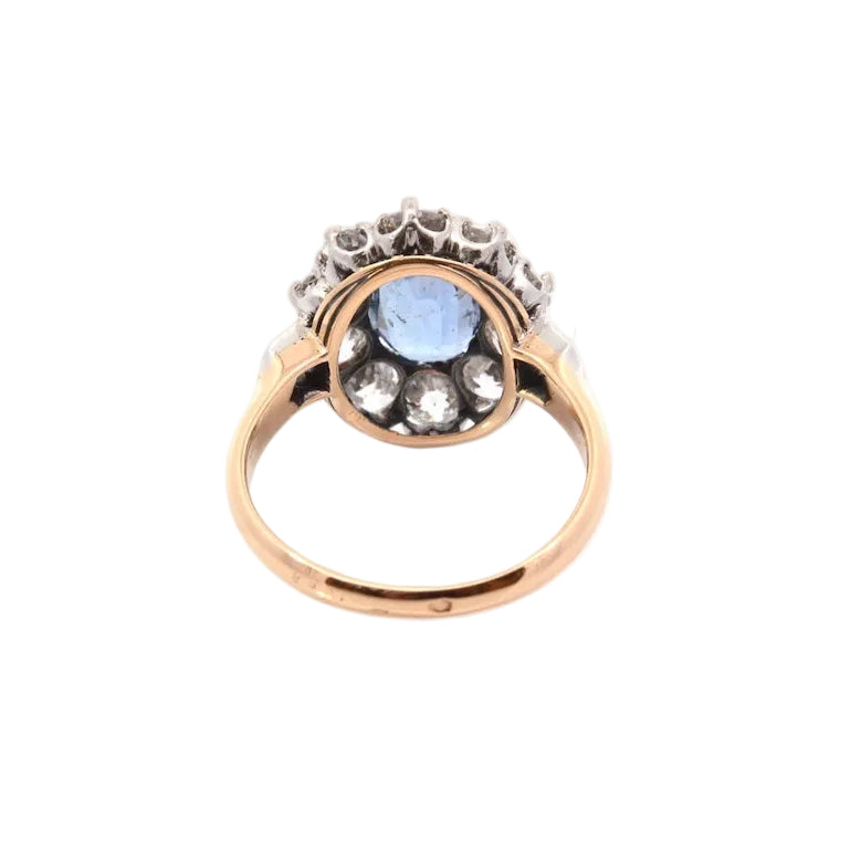 Bague Pompadour en or jaune, platine, saphir et diamants