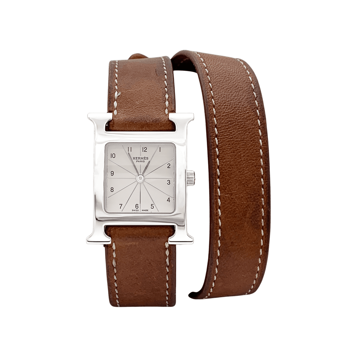 Montre HERMÈS Heure H PM en acier et cuir