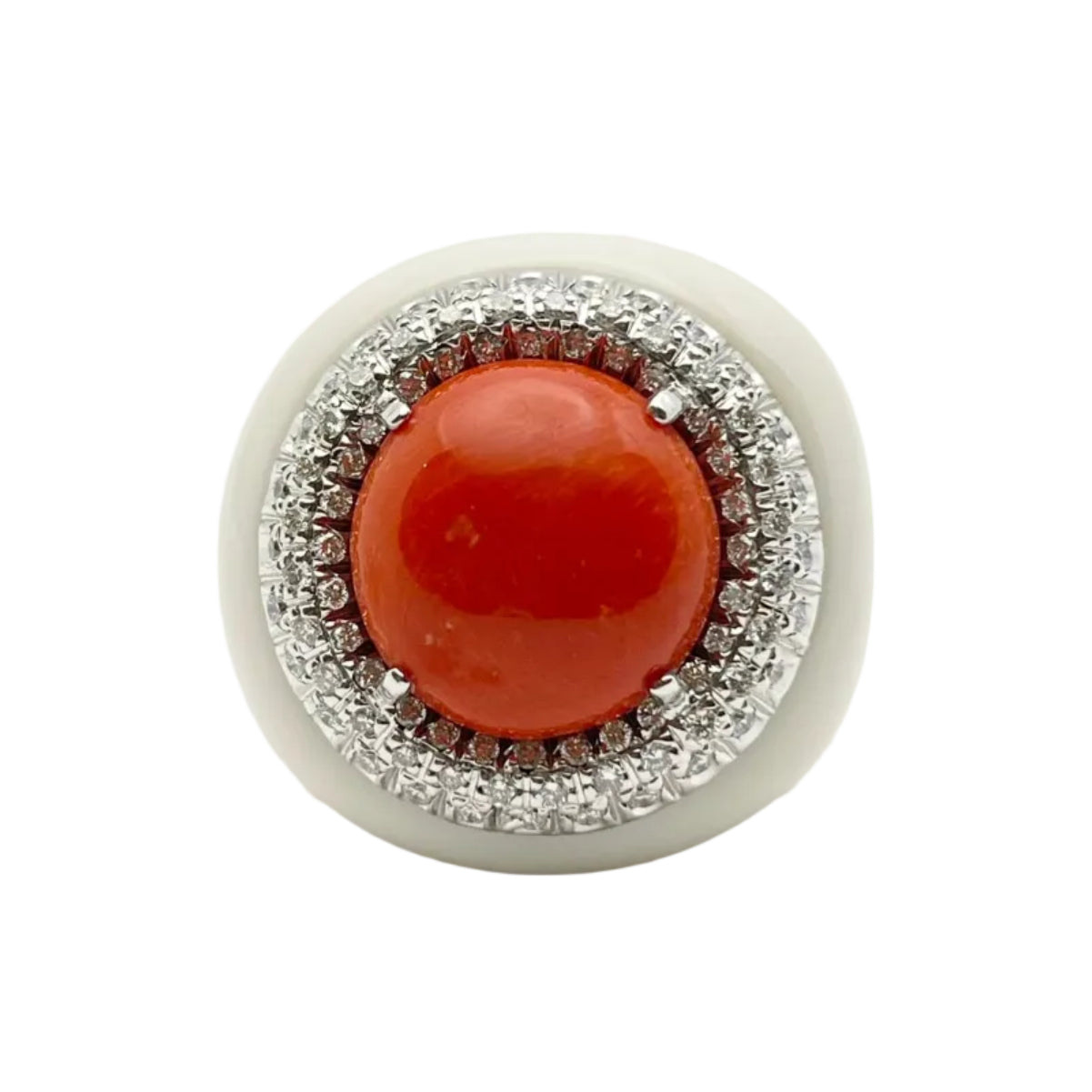 Bague Cocktail LUCIANO SOMENZI en or blanc, agate, corail et diamants