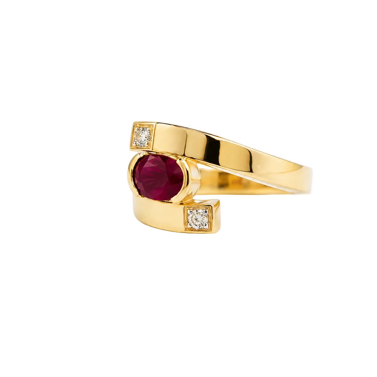 Bague Toi & Moi en or jaune, rubis et diamants