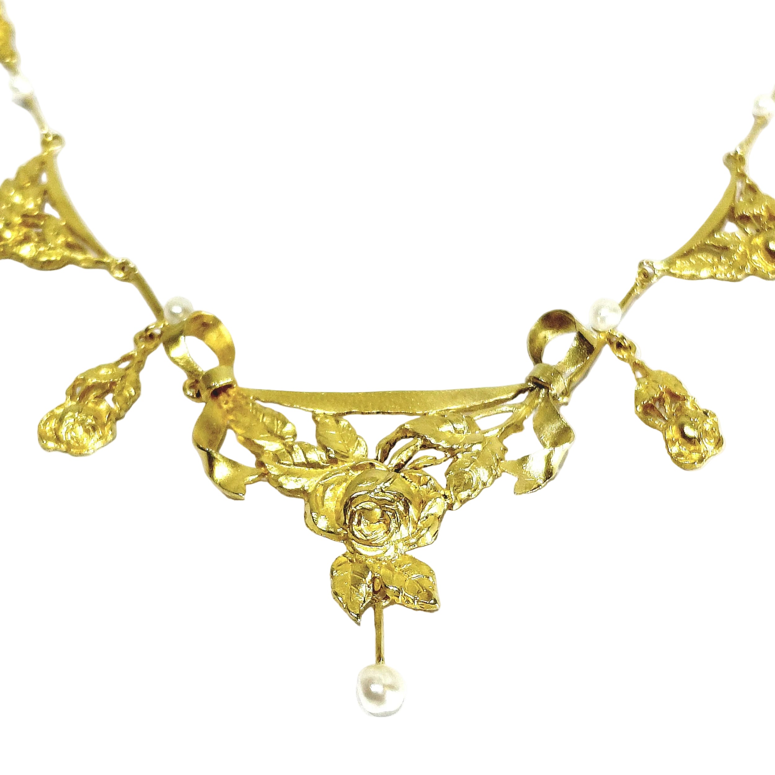 Collier Draperie en or champagne et perles