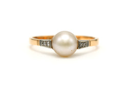 Bague Solitaire en or blanc, or jaune, perle et diamants