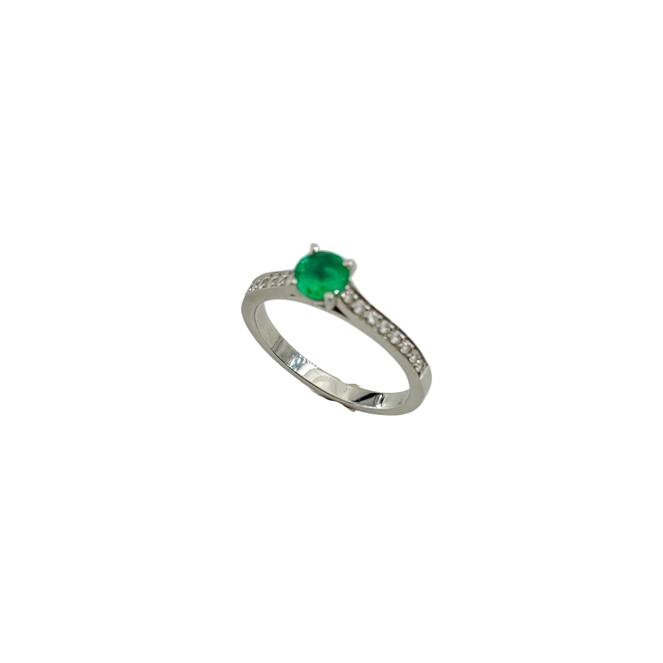 Bague Solitaire GEMMYO "Little Lady Pavée" en platine, émeraude et diamants