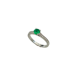 Bague Solitaire GEMMYO "Little Lady Pavée" en platine, émeraude et diamants