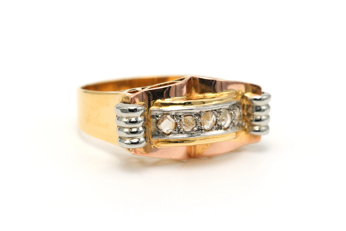 Bague Tank en or blanc, or jaune et diamants
