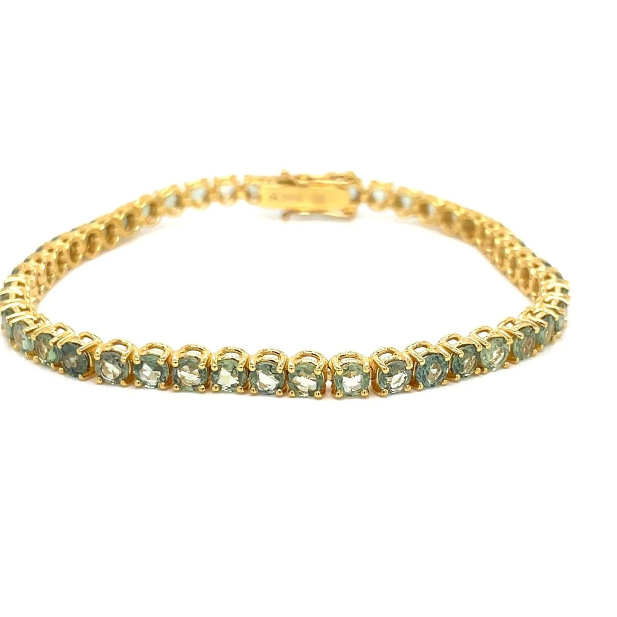 10 Carat Natural Green Sapphire Yellow Gold Tennis Bracelet - Castafiore