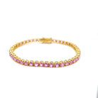 10 Carat Natural Pink Sapphire Yellow Gold Tennis Bracelet - Castafiore