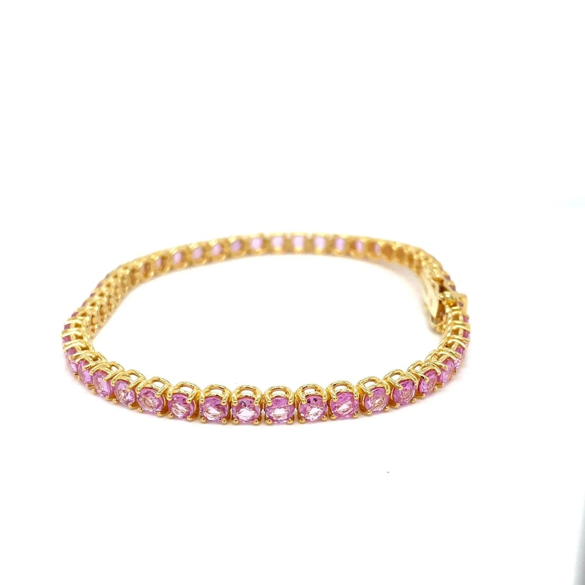 10 Carat Natural Pink Sapphire Yellow Gold Tennis Bracelet - Castafiore