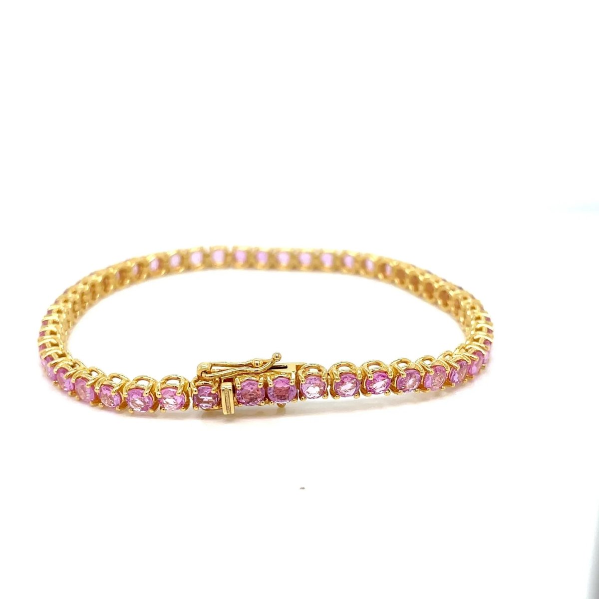 10 Carat Natural Pink Sapphire Yellow Gold Tennis Bracelet - Castafiore