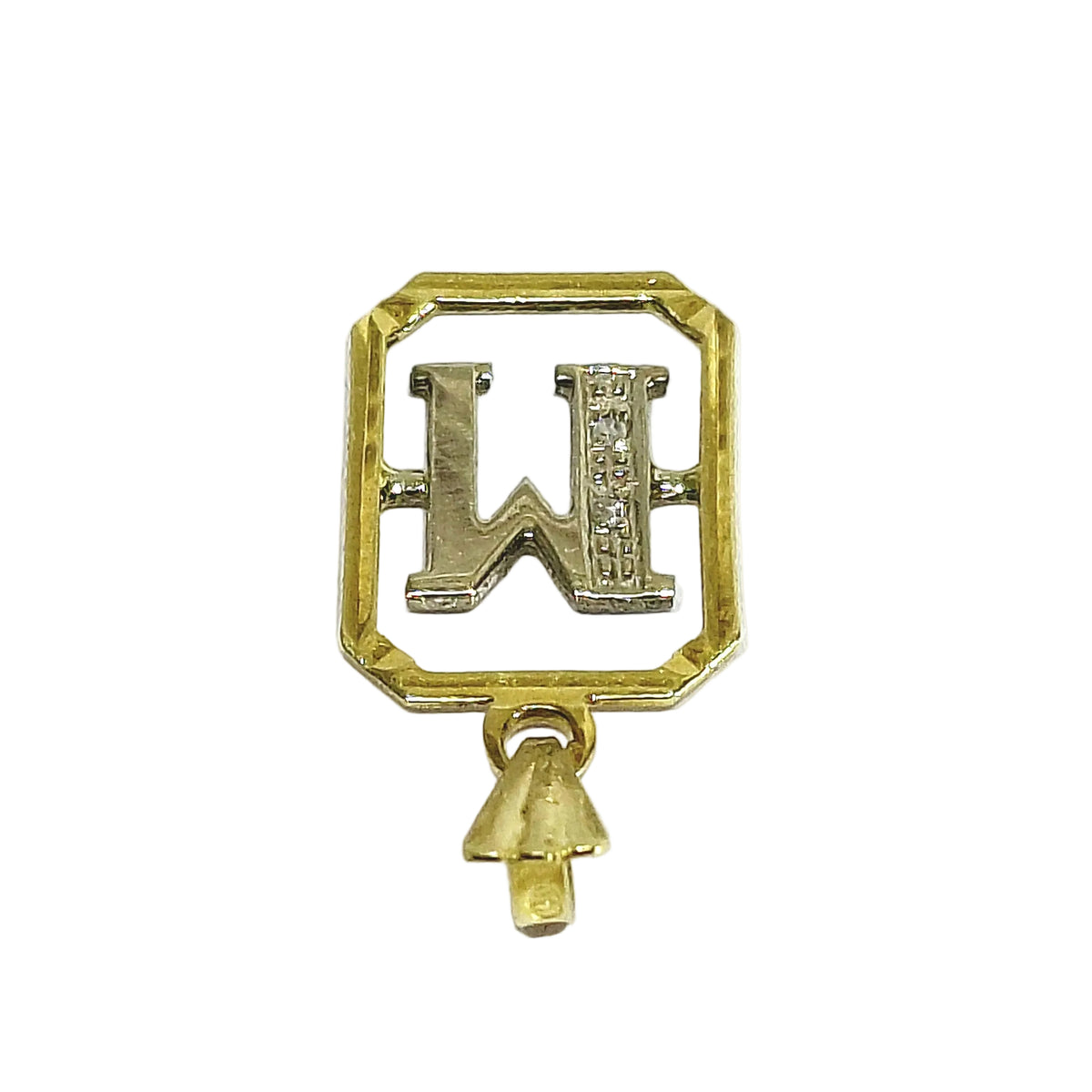 Pendentif “M” en or blanc, or jaune et diamants