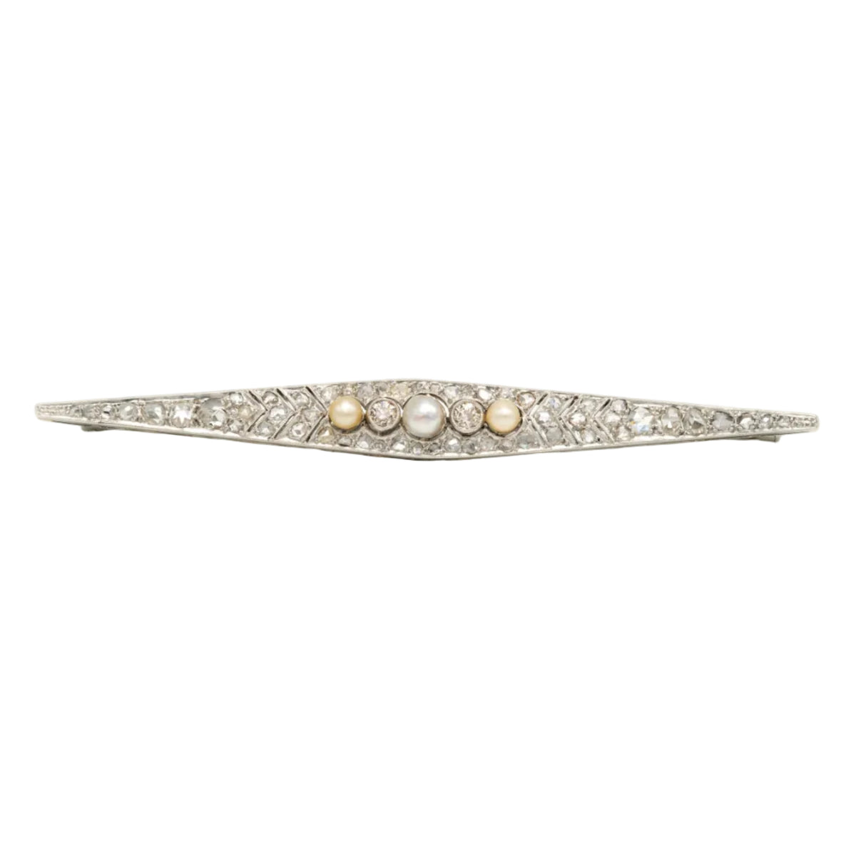 Broche Barrette en or blanc, perles et diamants