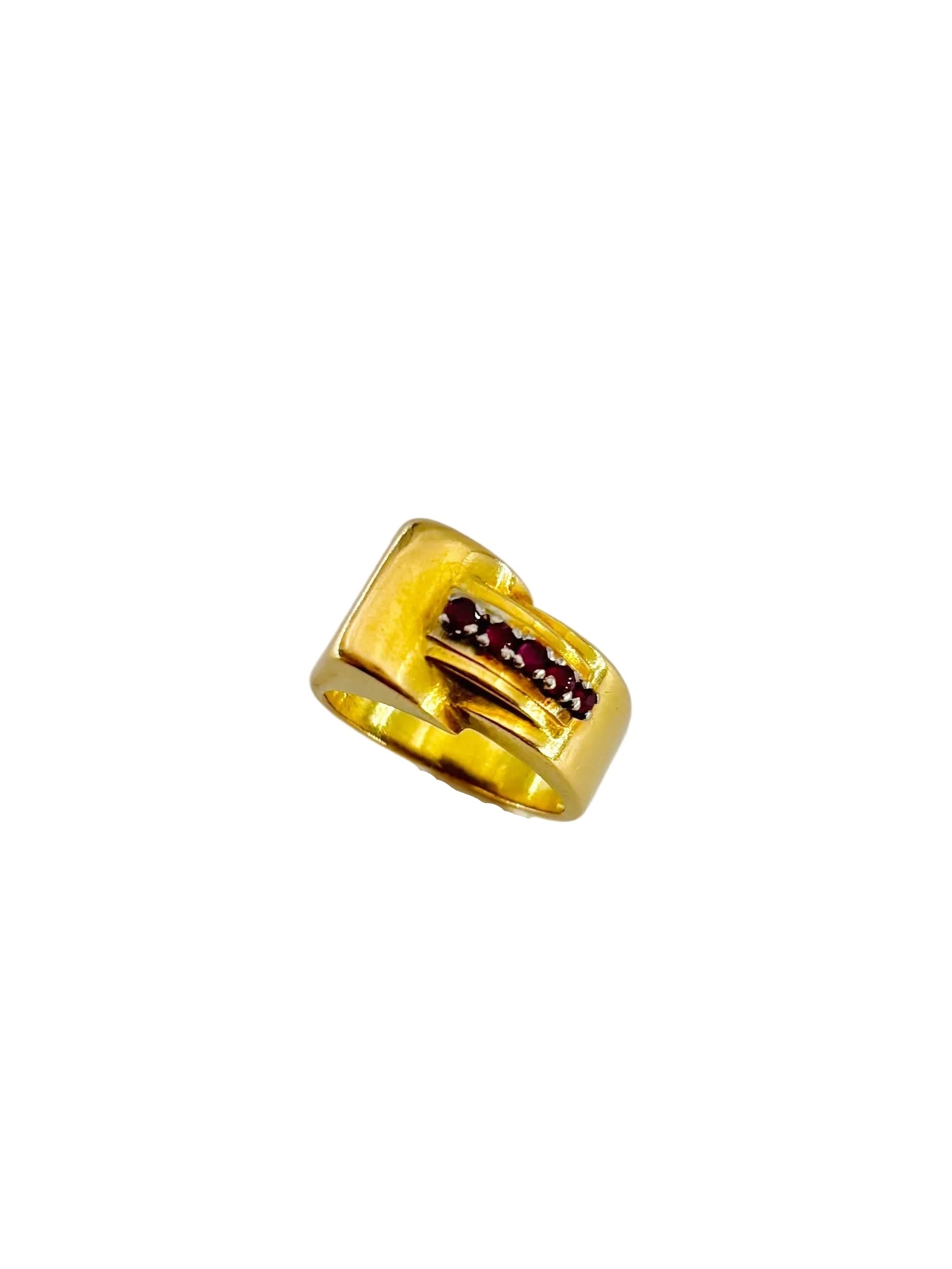 Bague Tank en or jaune et rubis