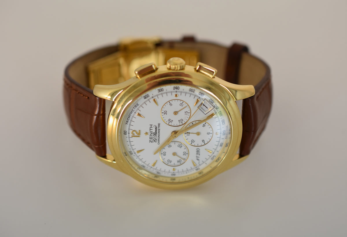 Montre ZENITH "El Primero" en or jaune et cuir