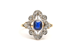 Bague Entourage en or jaune, saphir et diamants