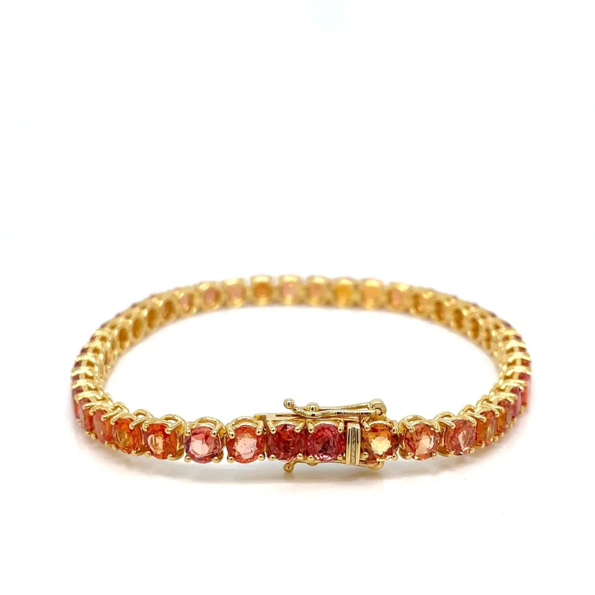 11 Carat Natural Padparadsha Sapphire Yellow Gold Tennis Bracelet - Castafiore