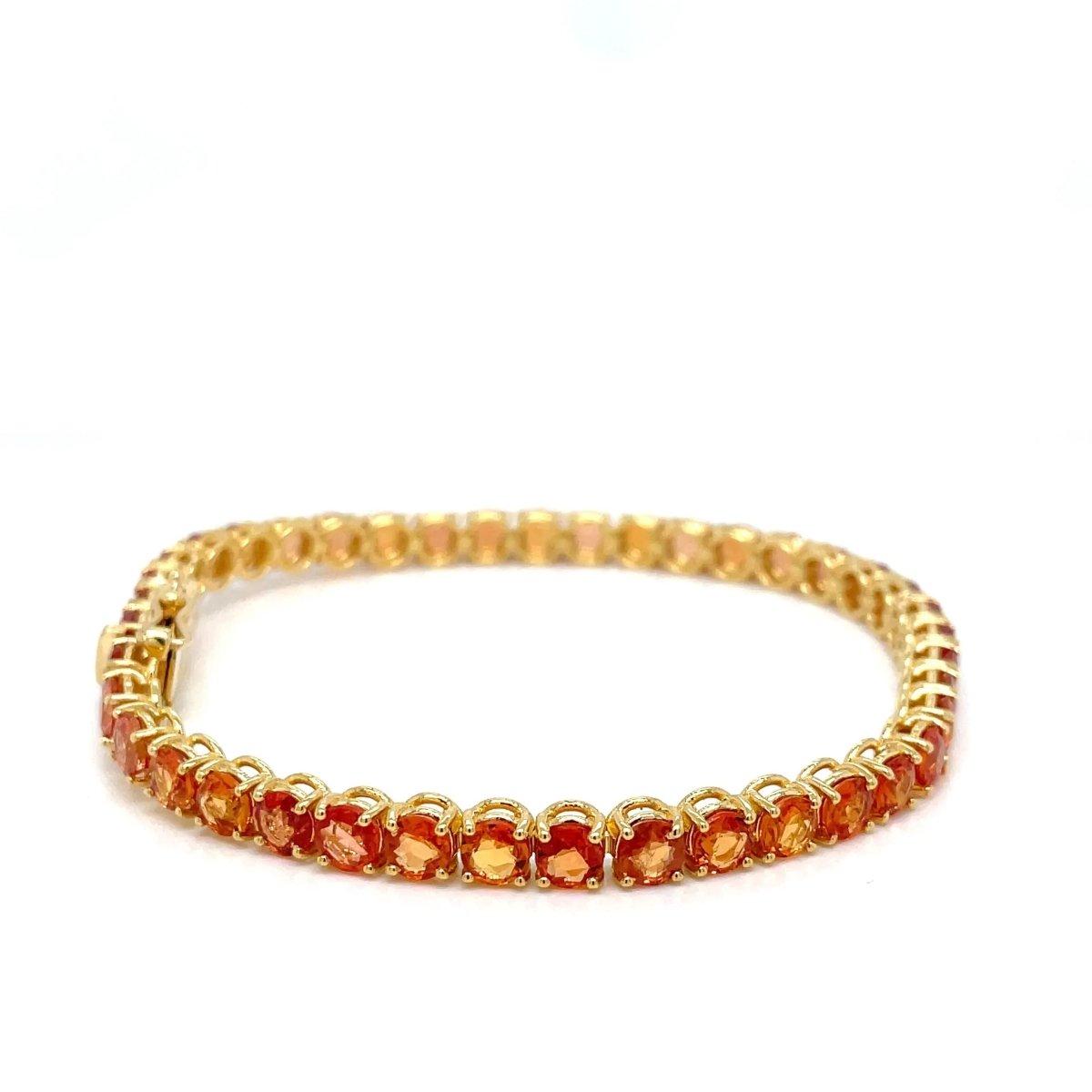 11 Carat Natural Padparadsha Sapphire Yellow Gold Tennis Bracelet - Castafiore