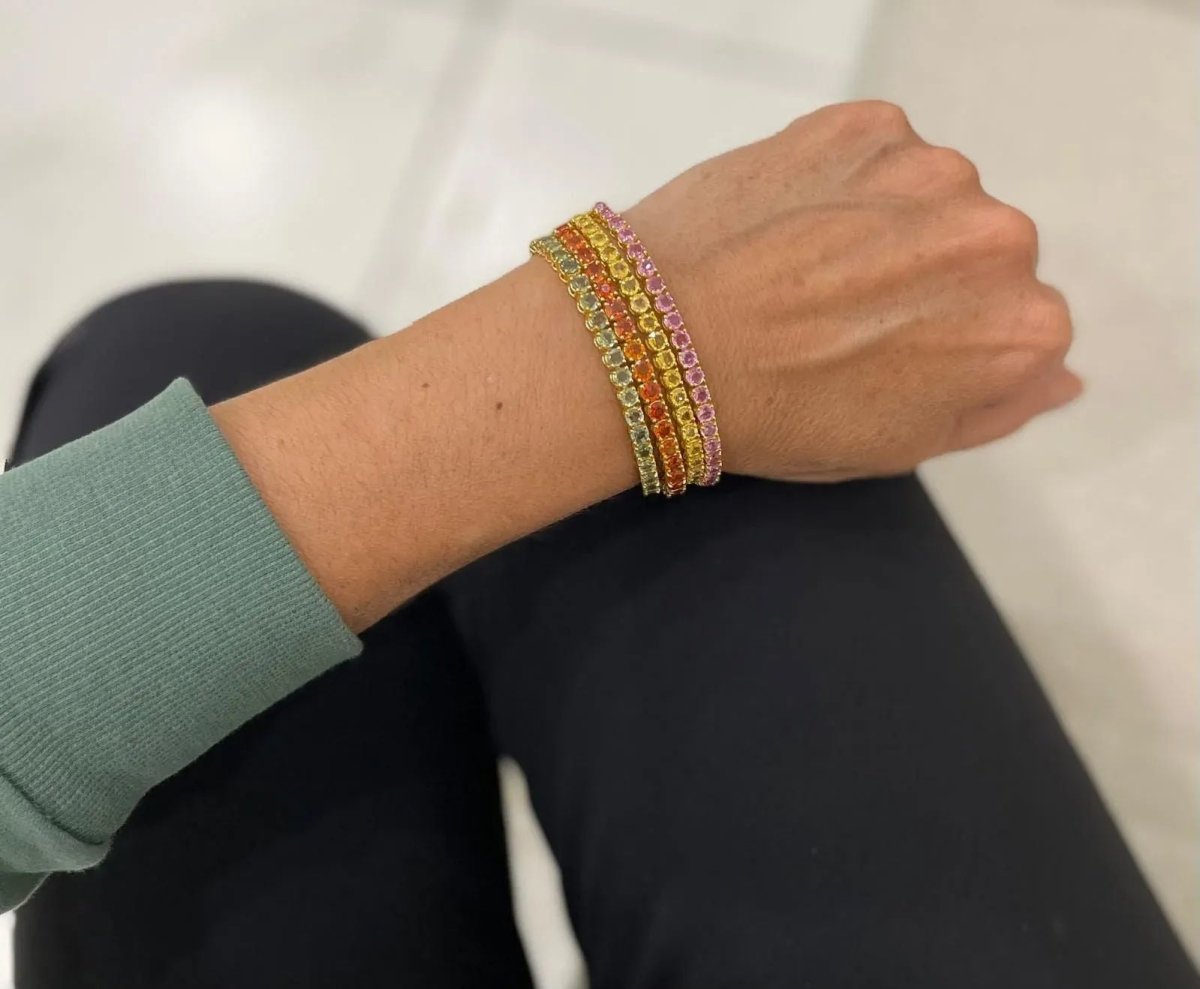 11 Carat Natural Padparadsha Sapphire Yellow Gold Tennis Bracelet - Castafiore