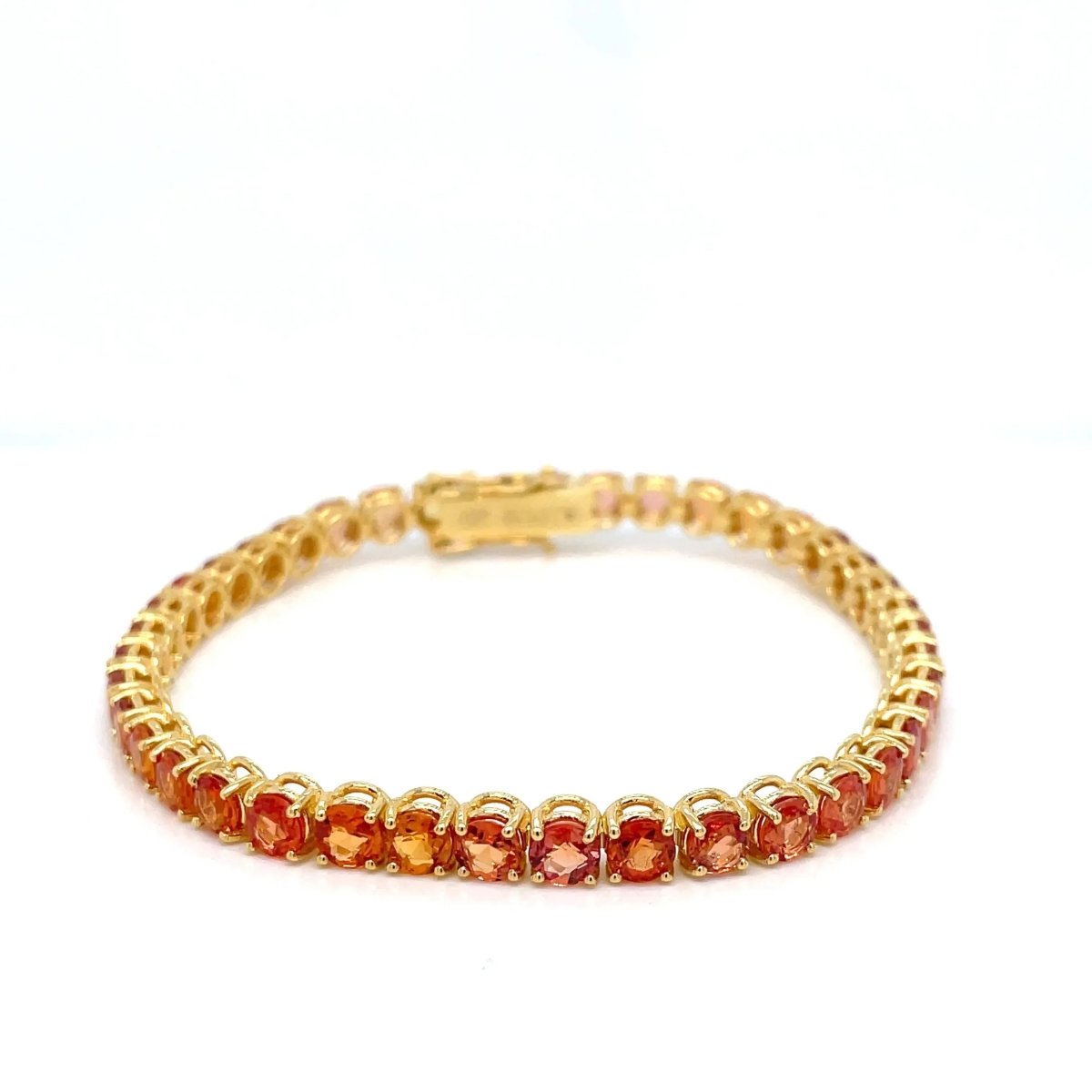 11 Carat Natural Padparadsha Sapphire Yellow Gold Tennis Bracelet - Castafiore