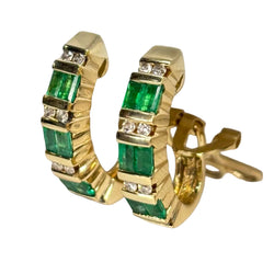 Boucles d'oreilles Clips en or jaune, émeraudes et diamants