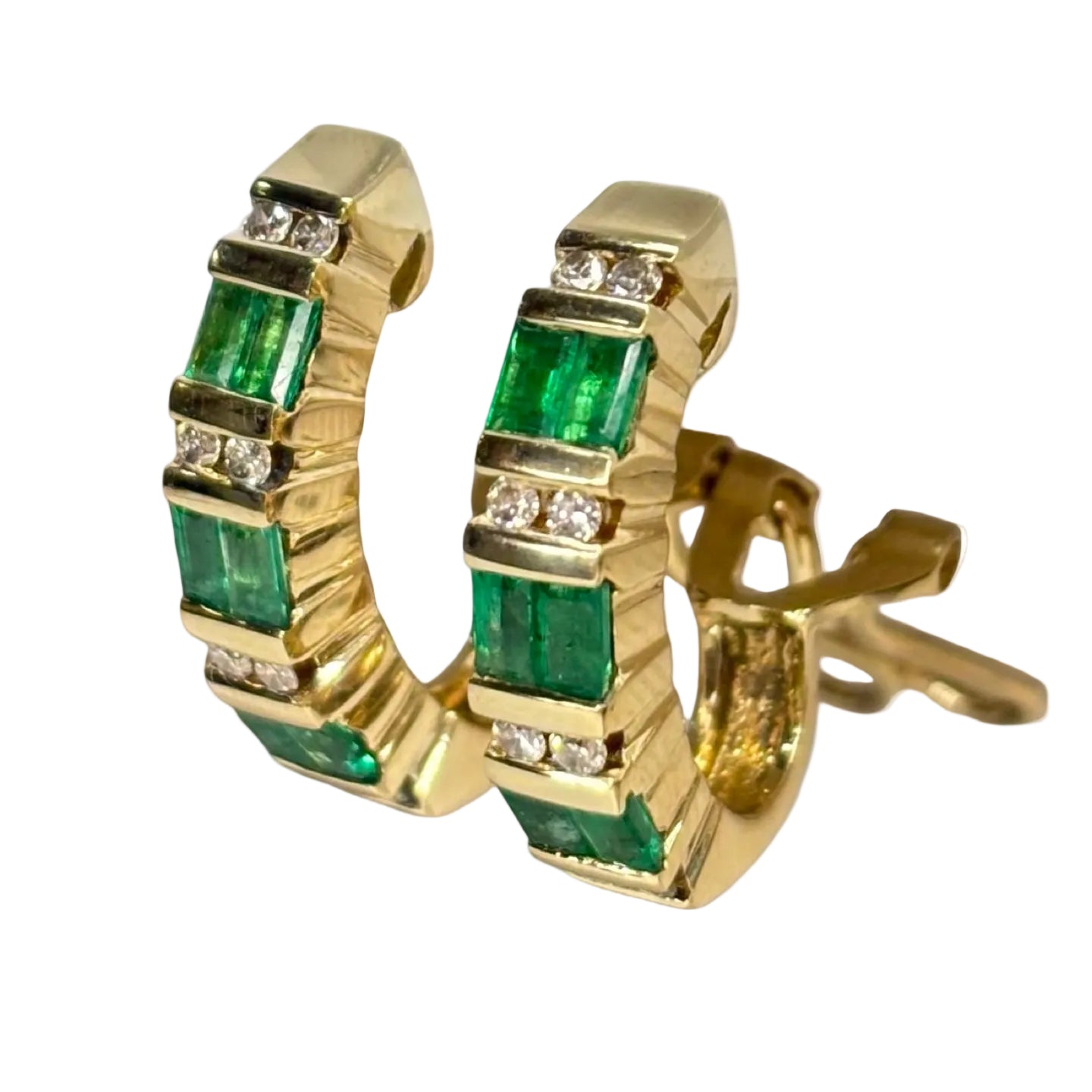 Boucles d'oreilles Clips en or jaune, émeraudes et diamants