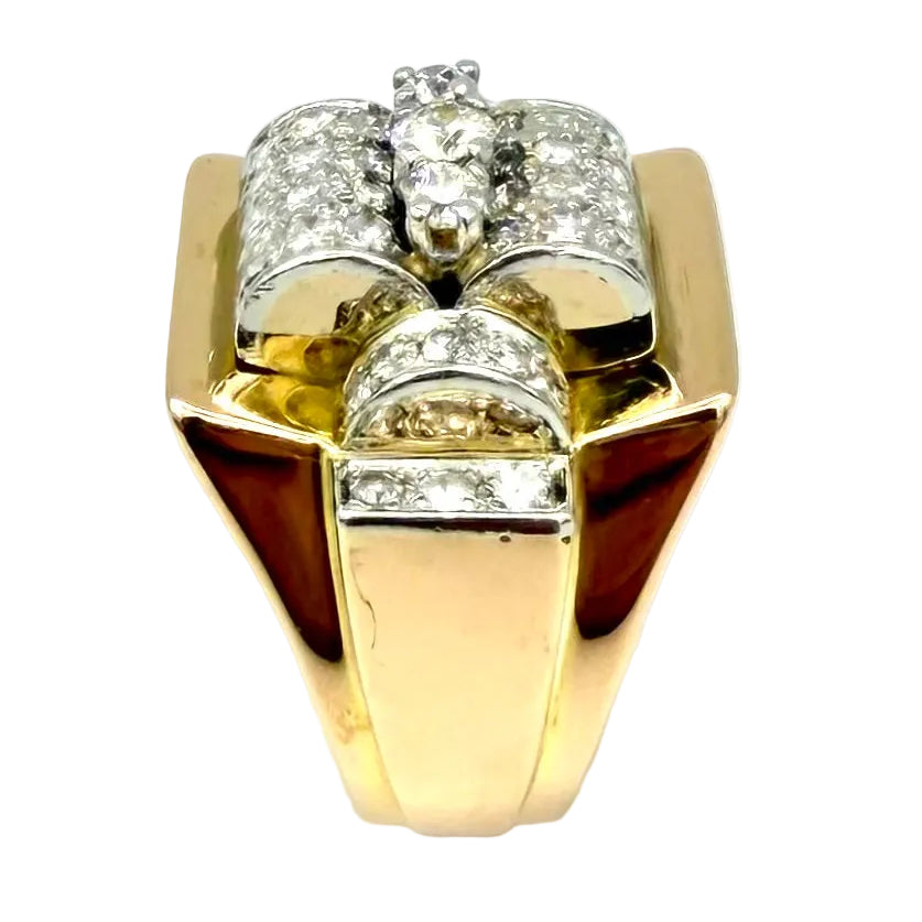 Bague Tank en or jaune, platine et diamants