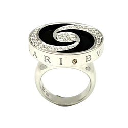 Bague Cocktail BULGARI "Optical" en or blanc, acier, onyx et diamants