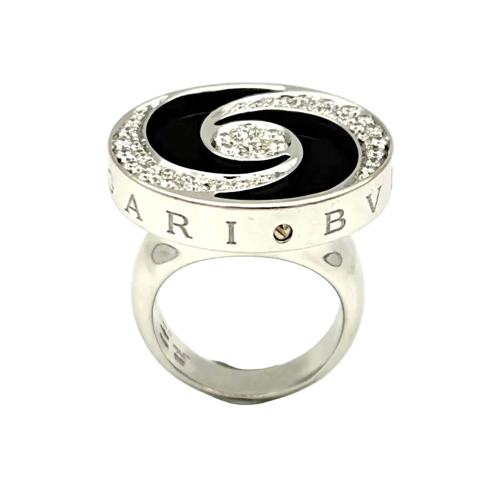 Bague Cocktail BULGARI "Optical" en or blanc, acier, onyx et diamants