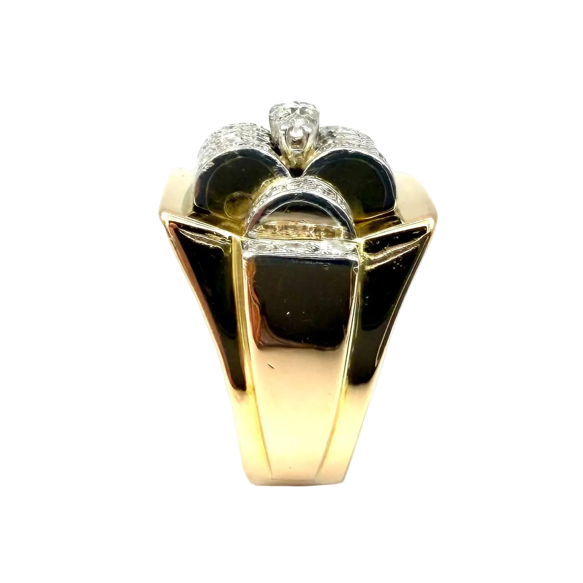 Bague Tank en or jaune, platine et diamants
