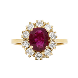 Bague Marguerite en or jaune, rubis et diamants