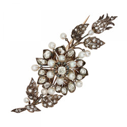 Broche Épingle en or rose, argent, perles et diamants