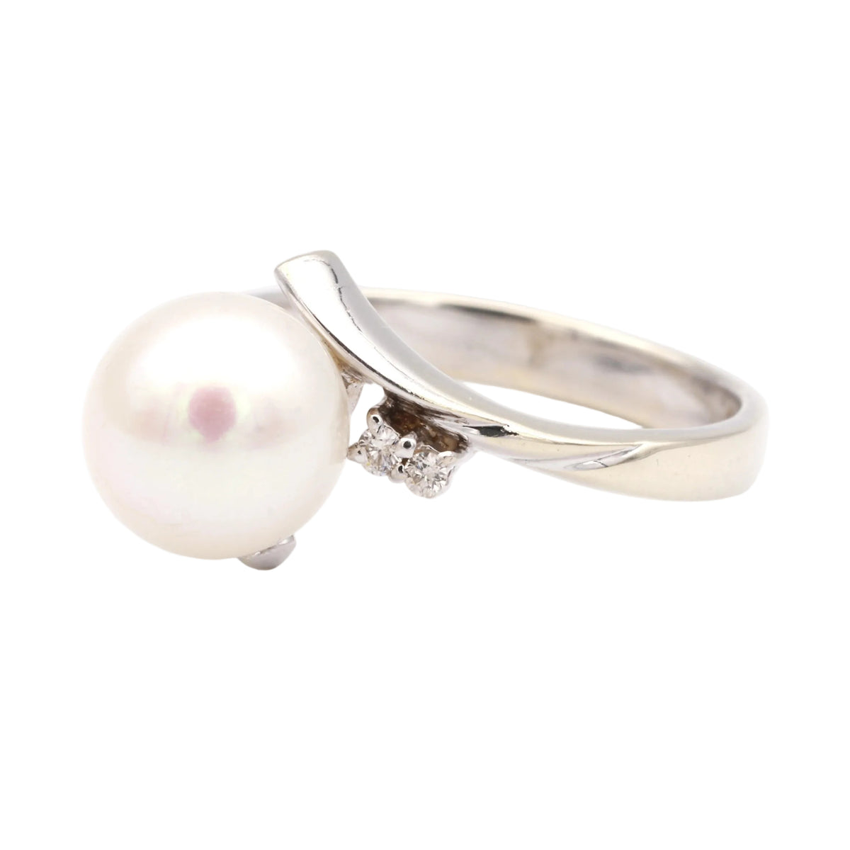 Bague Solitaire en or blanc, perle et diamants