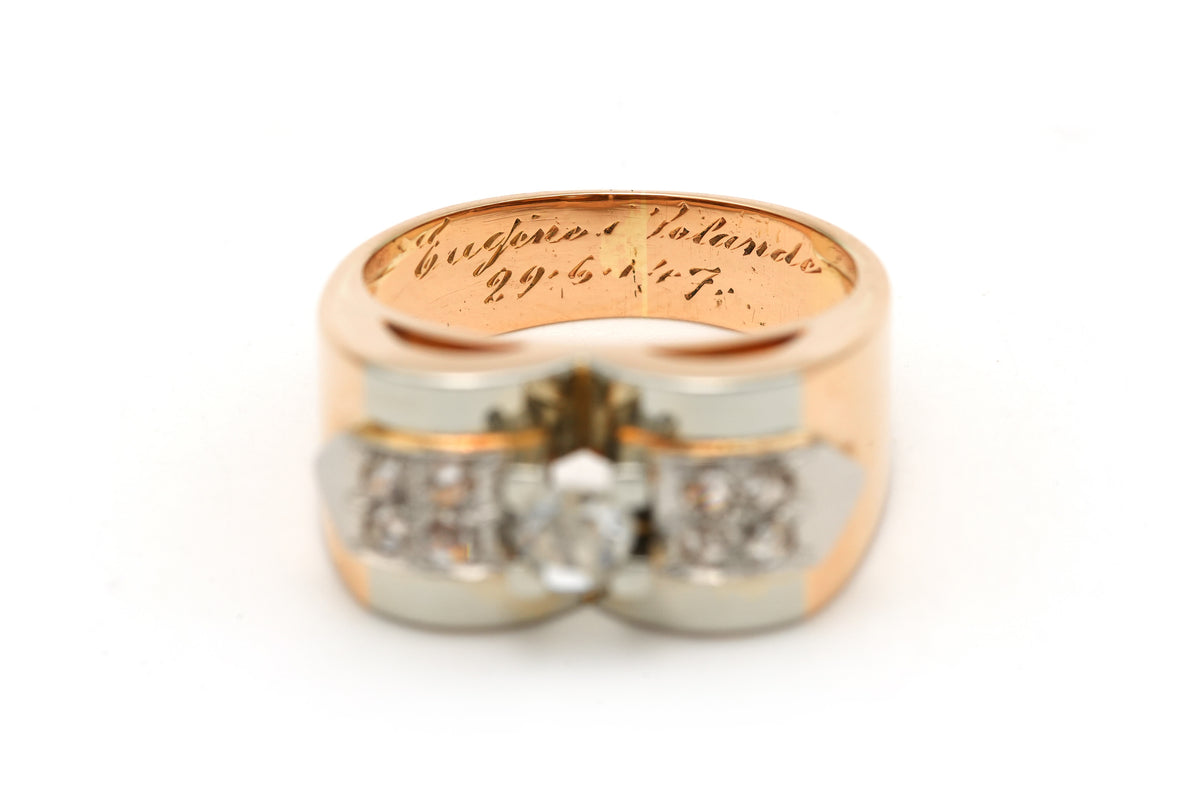 Bague Tank en or blanc, or jaune et diamants