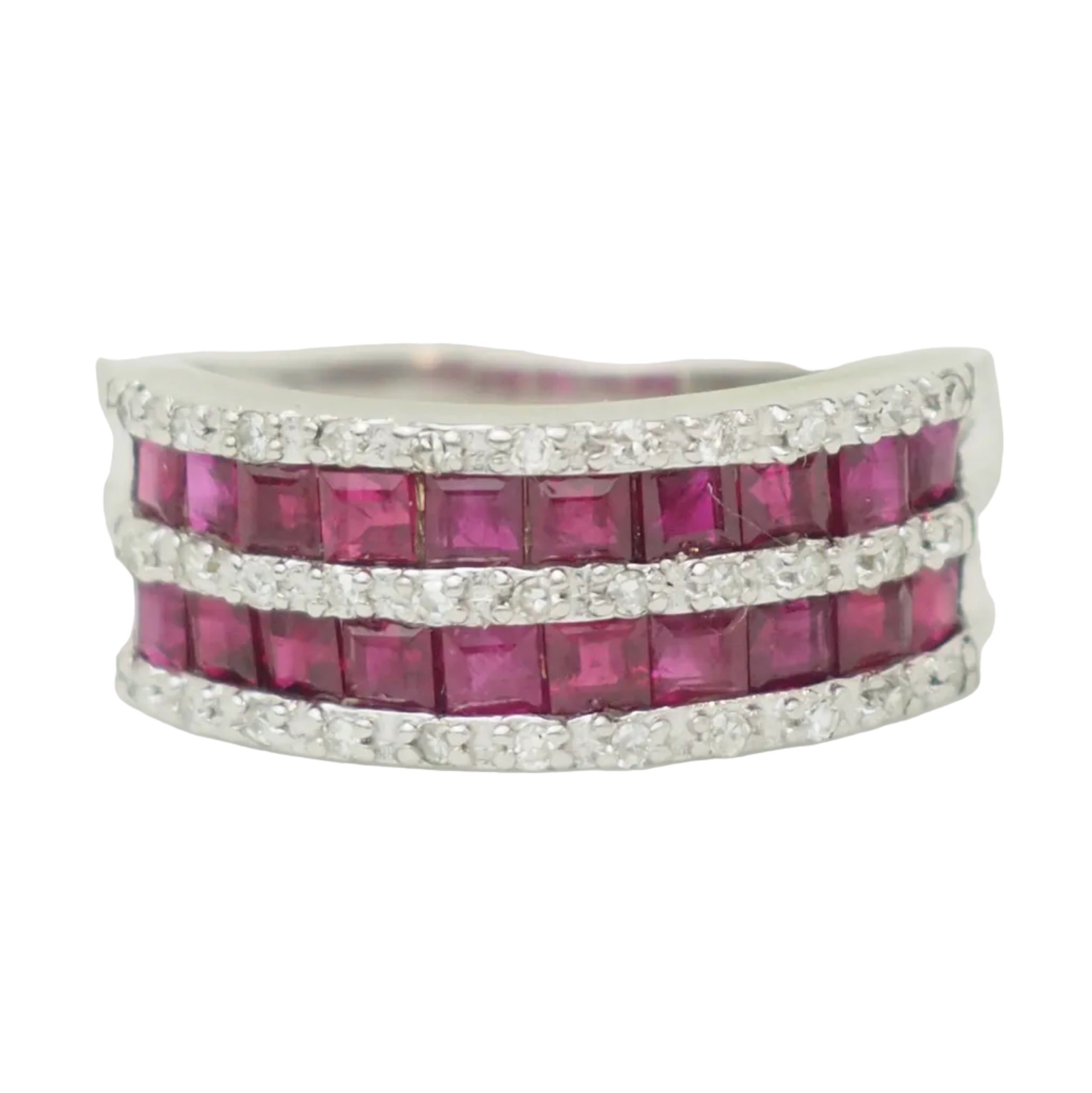 Bague Bandeau en or blanc, rubis, et diamants