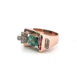 Bague Tank en or jaune, émeraude, rubis et diamants