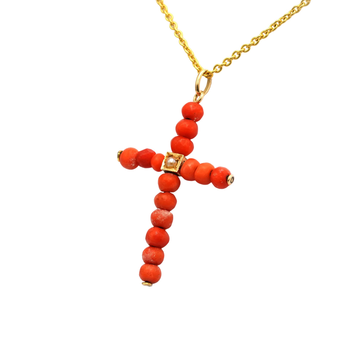 Pendentif en or jaune, perle et corail