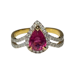 Bague Entourage en or jaune, rubellite tourmaline et diamants