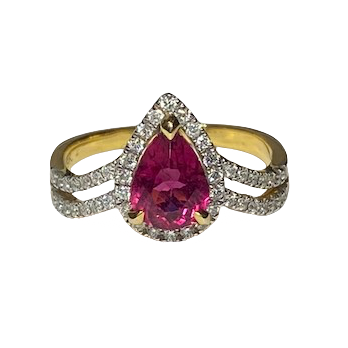 Bague Entourage en or jaune, rubellite tourmaline et diamants