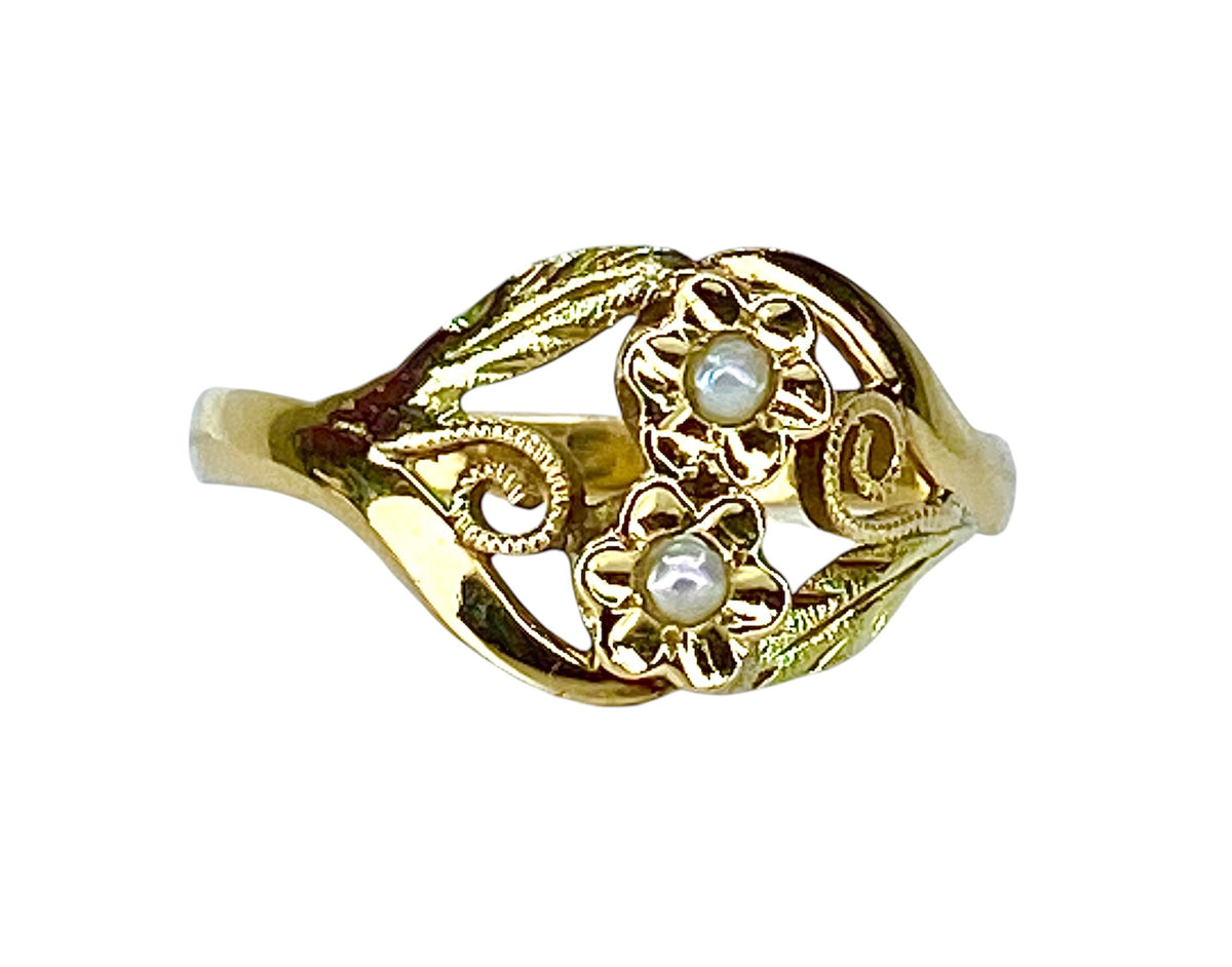 Bague Fleurettes en or et perles de culture