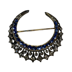 Broche Épingle en or jaune, argent, saphirs et diamants
