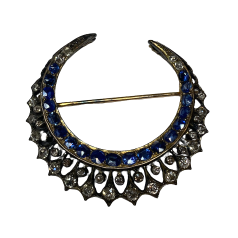 Broche Épingle en or jaune, argent, saphirs et diamants