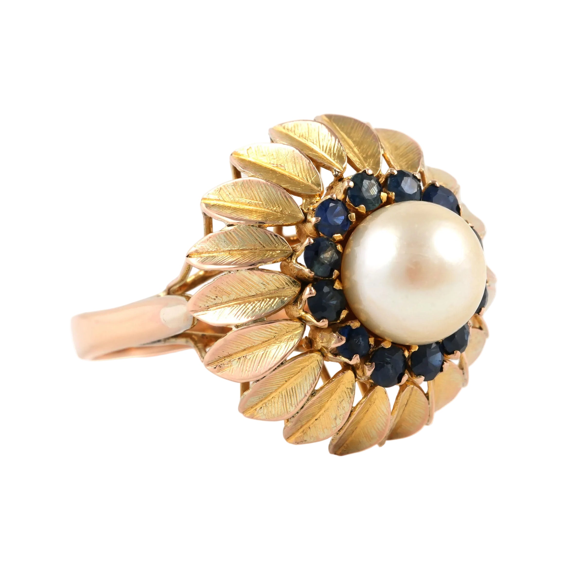 Bague Dôme en or jaune, perle et saphirs