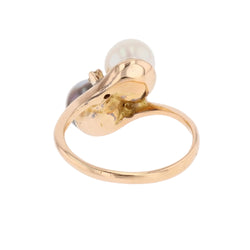 Bague Toi & Moi en or rose, perles et diamants