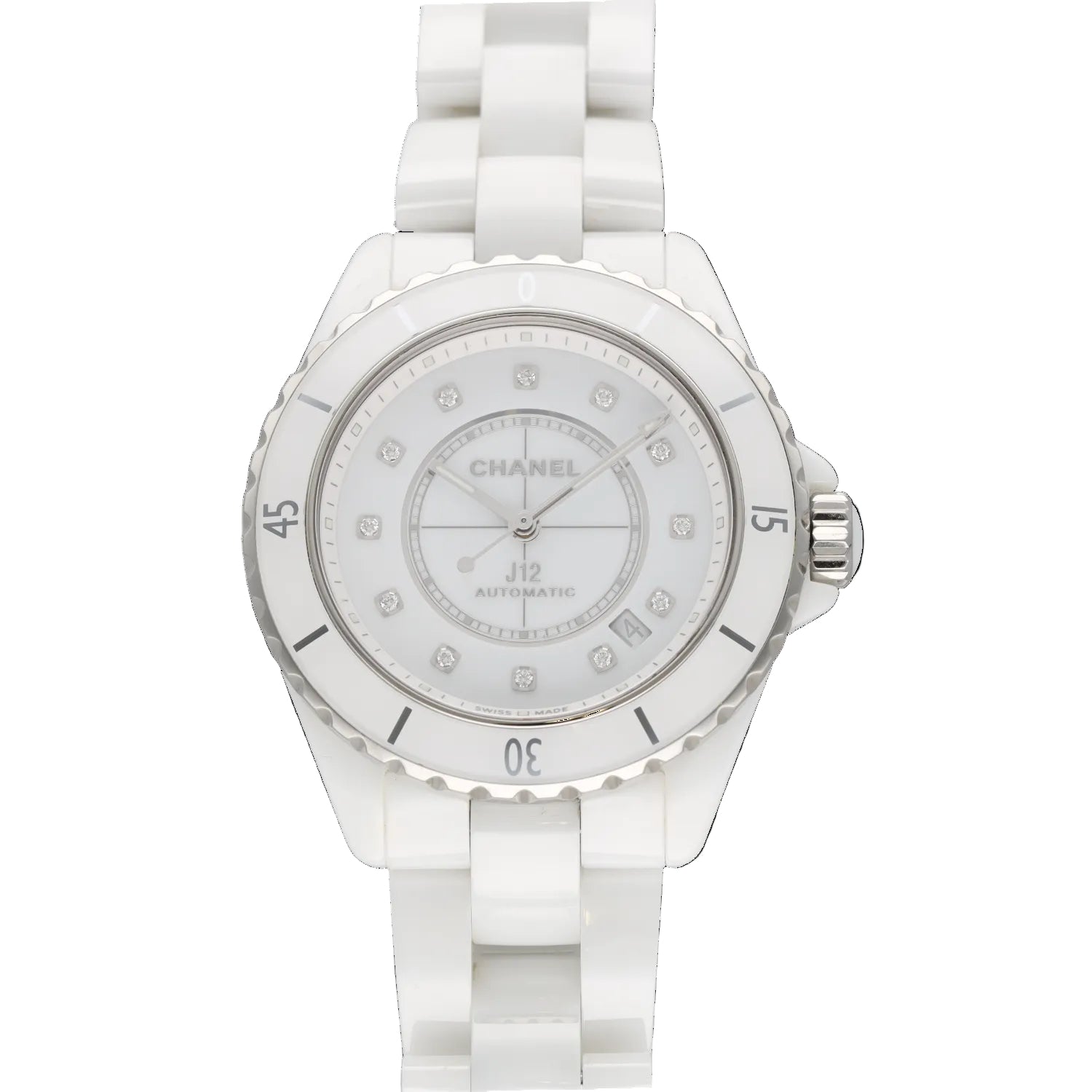 Montre CHANEL "J12" en céramique et diamants