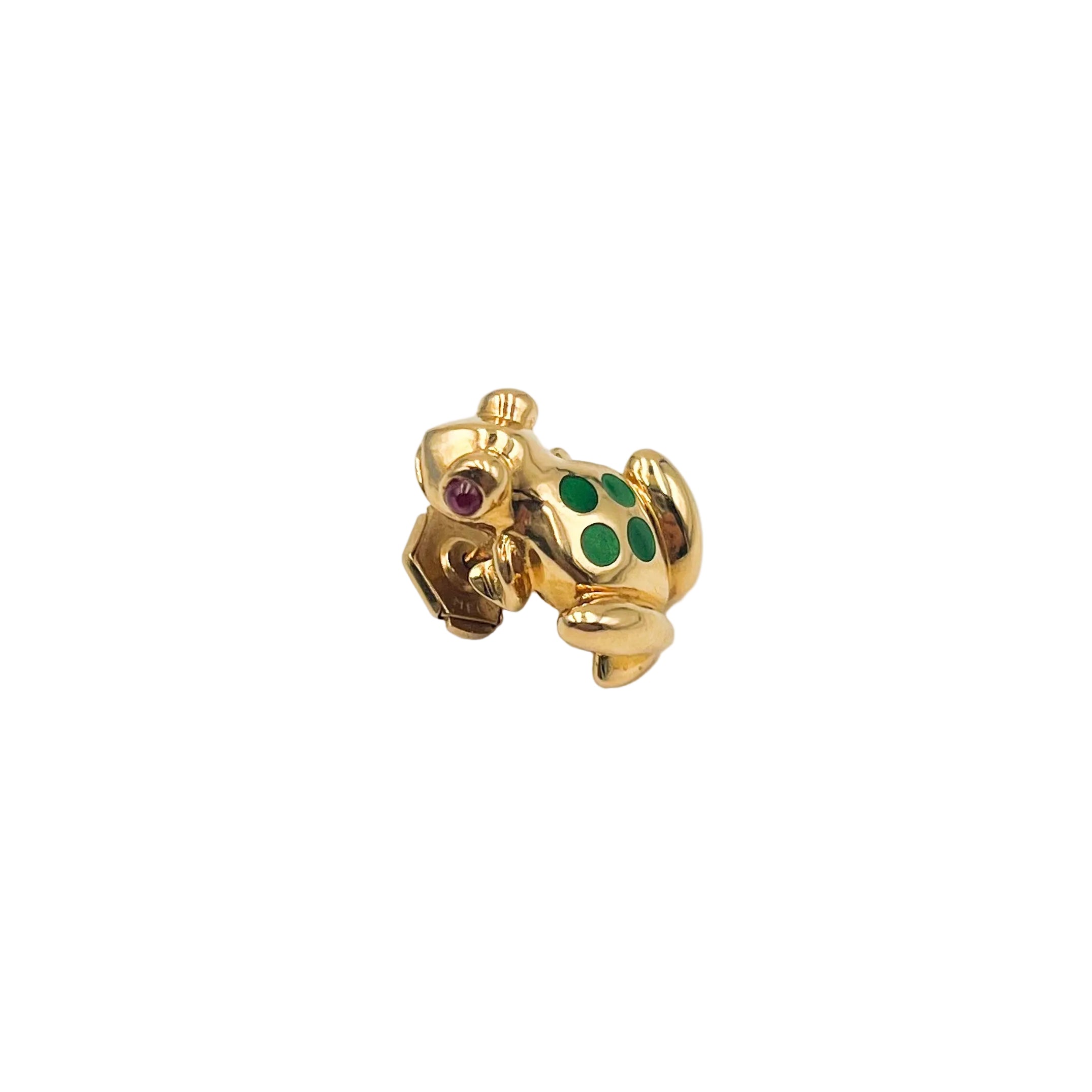 Broche Pin CARTIER "Grenouille" en or jaune, émail et rubis