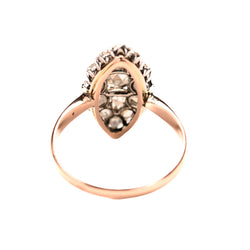 Bague Marquise en or rose, platine et diamants