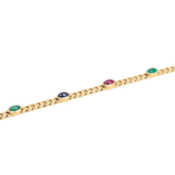Collier Sautoir en or jaune, émeraudes, saphirs et rubis