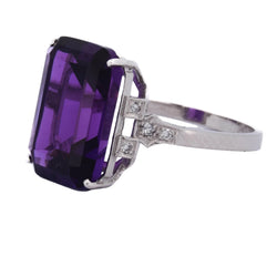 Bague Solitaire en platine, améthyste et diamants
